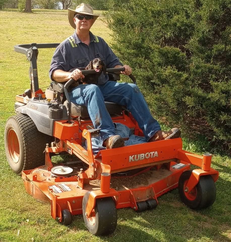 Bill Chambers on his Kubota zero-turn mower